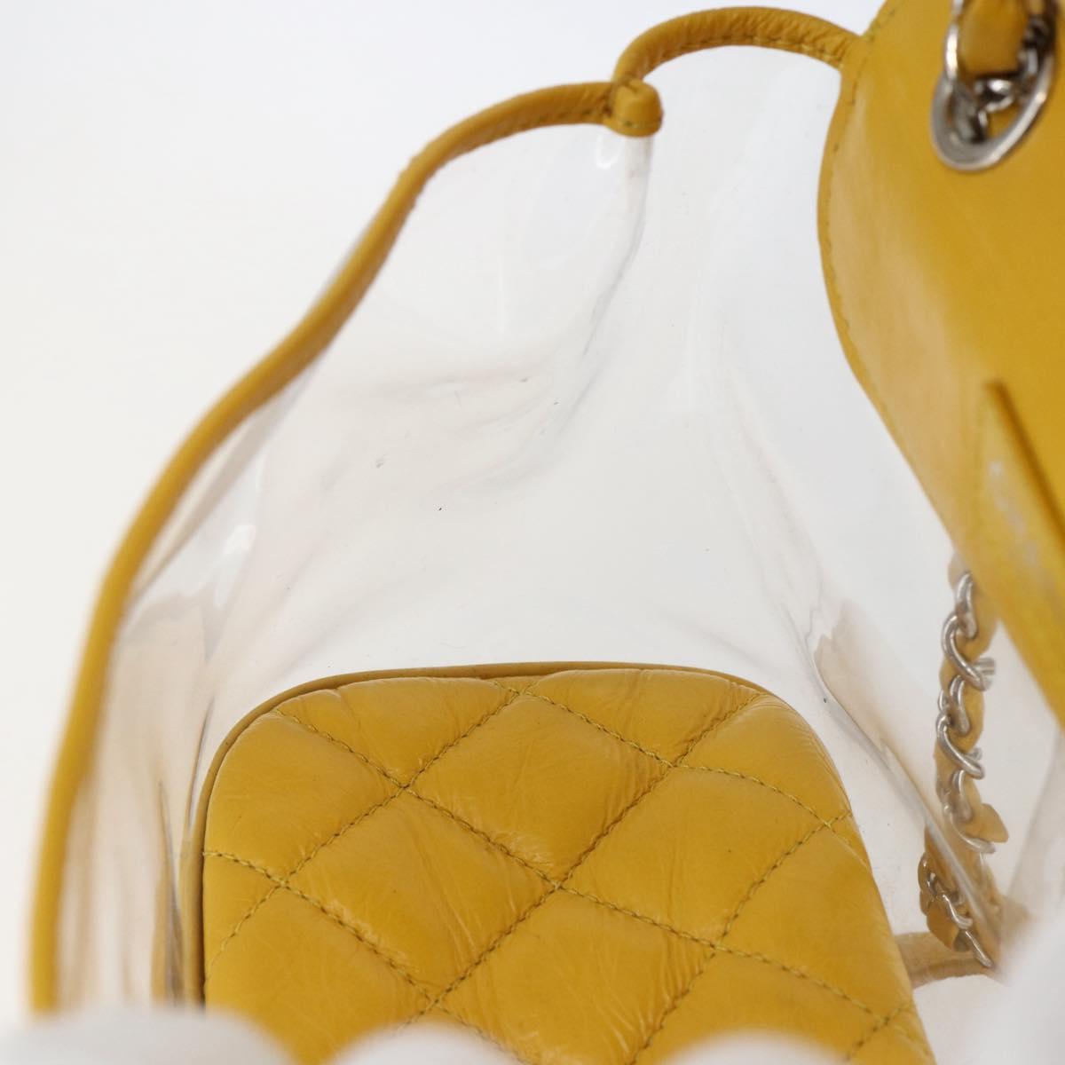 CHANEL Matelasse Chain Aquarium Backpack Leather Vinyl Yellow CC Auth fm5093V