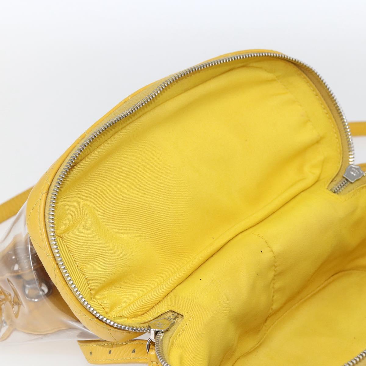 CHANEL Matelasse Chain Aquarium Backpack Leather Vinyl Yellow CC Auth fm5093V
