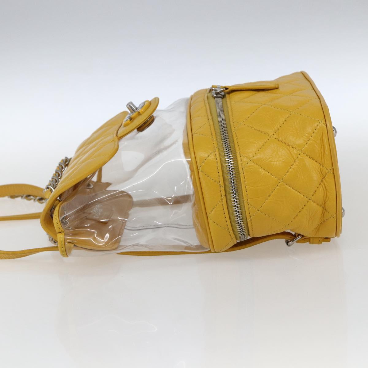 CHANEL Matelasse Chain Aquarium Backpack Leather Vinyl Yellow CC Auth fm5093V