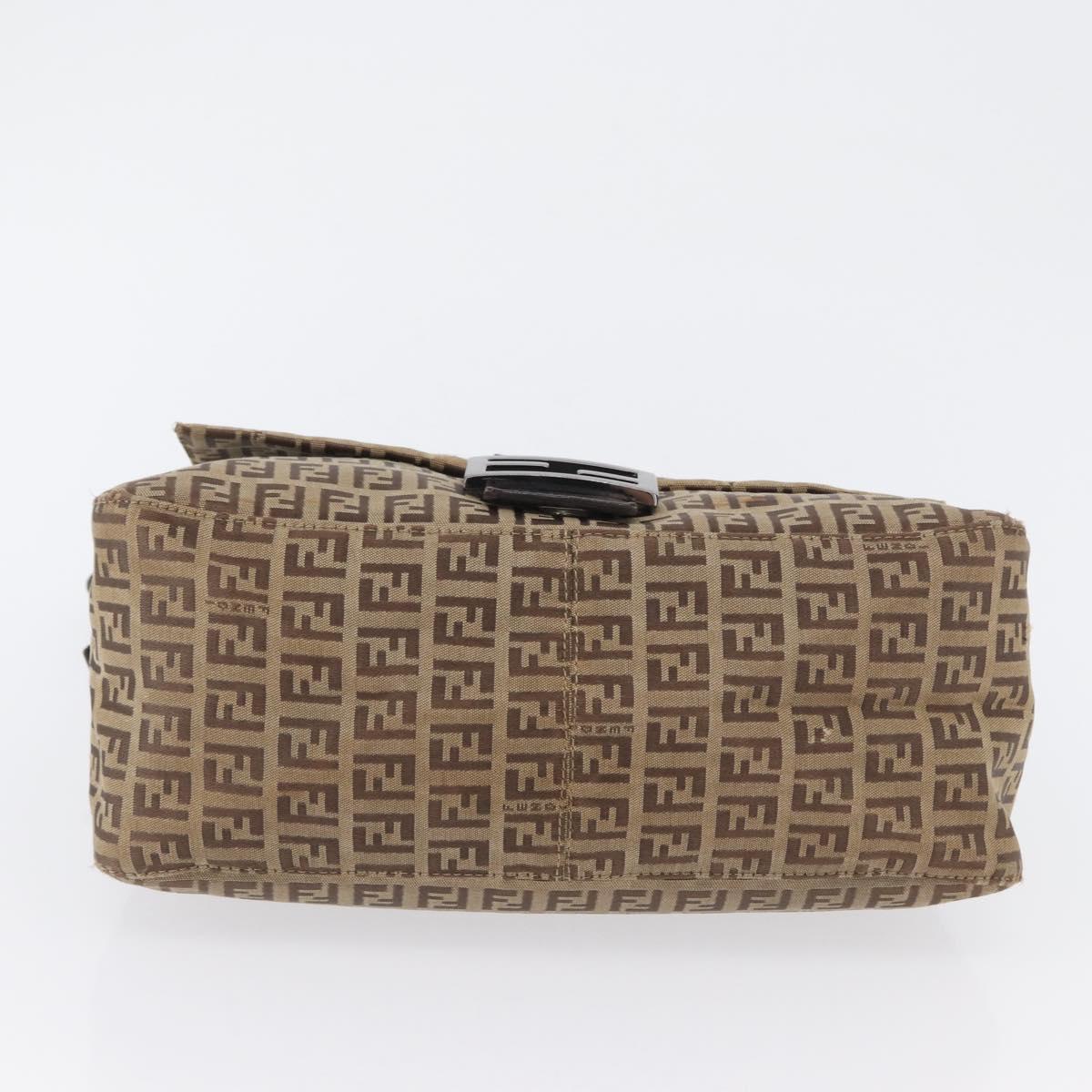 FENDI Zucchino Canvas Mamma Baguette Shoulder Bag Brown Auth fm5095