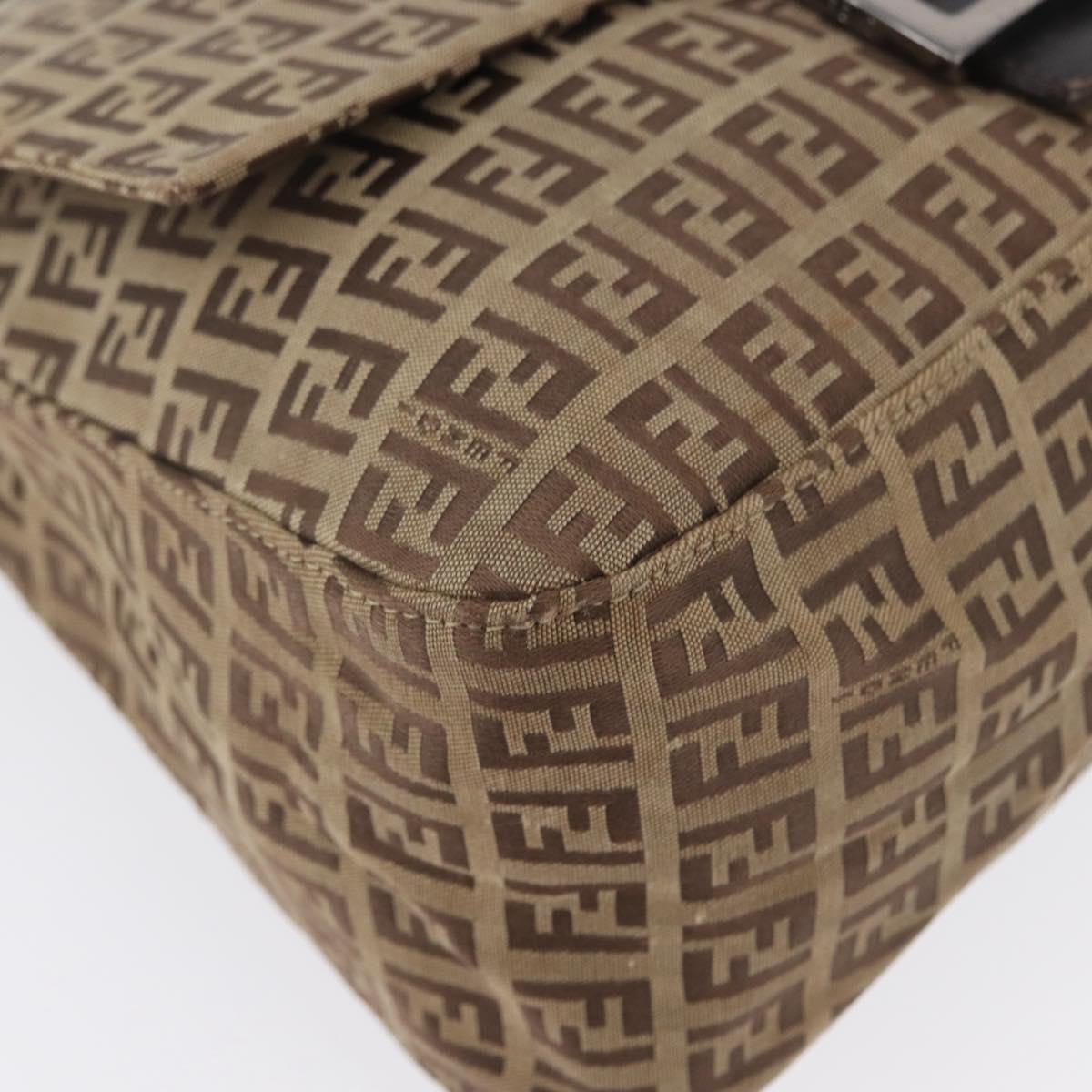 FENDI Zucchino Canvas Mamma Baguette Shoulder Bag Brown Auth fm5095