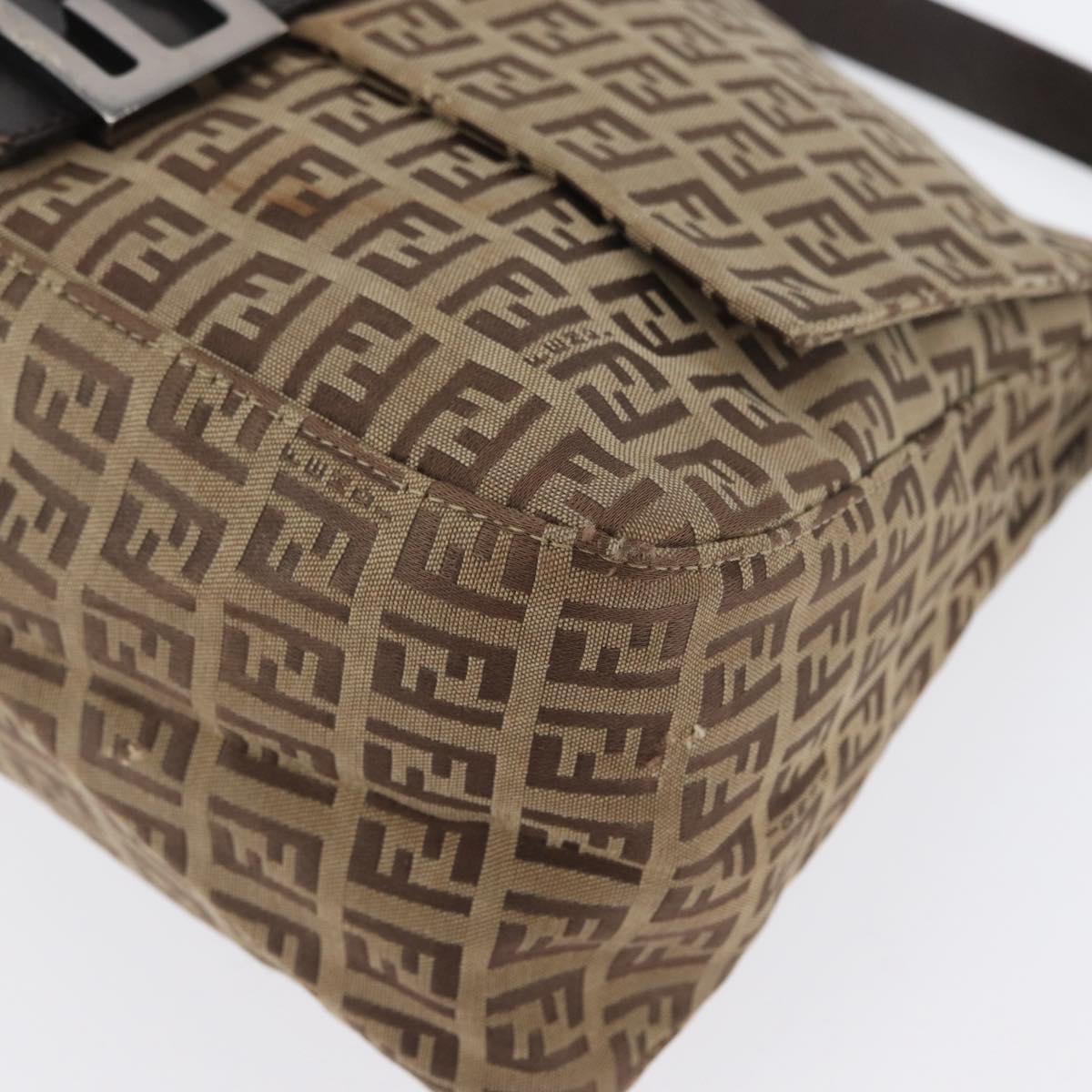 FENDI Zucchino Canvas Mamma Baguette Shoulder Bag Brown Auth fm5095