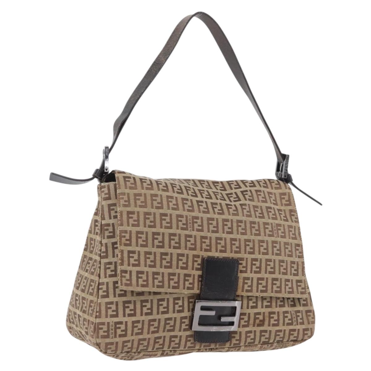 FENDI Zucchino Canvas Mamma Baguette Shoulder Bag Brown Auth fm5095