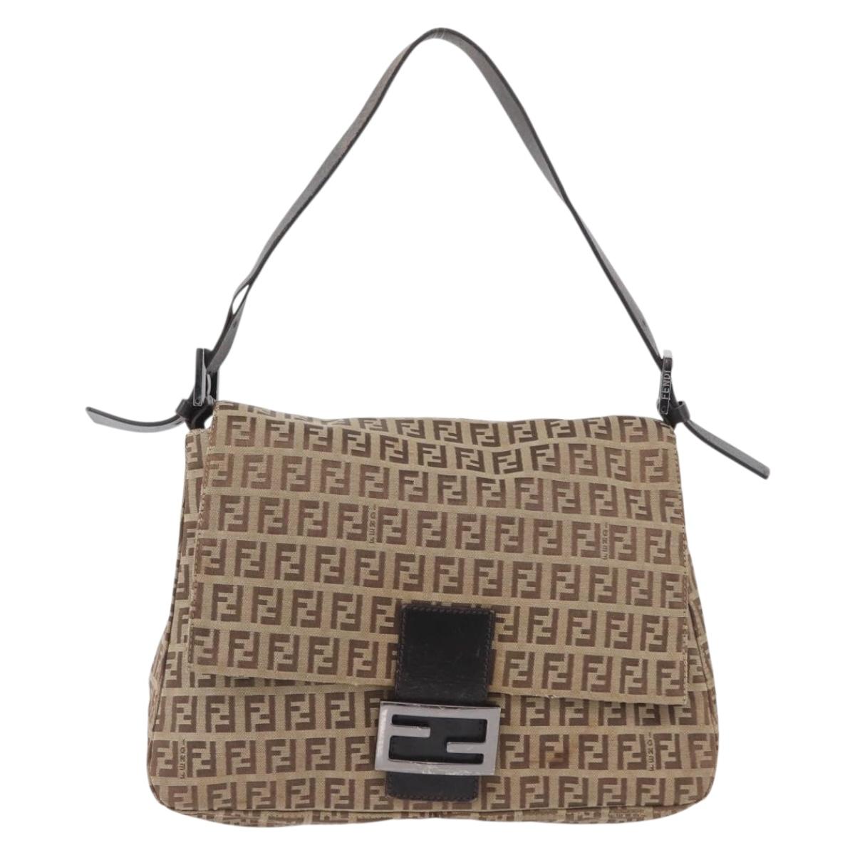 FENDI Zucchino Canvas Mamma Baguette Shoulder Bag Brown Auth fm5095