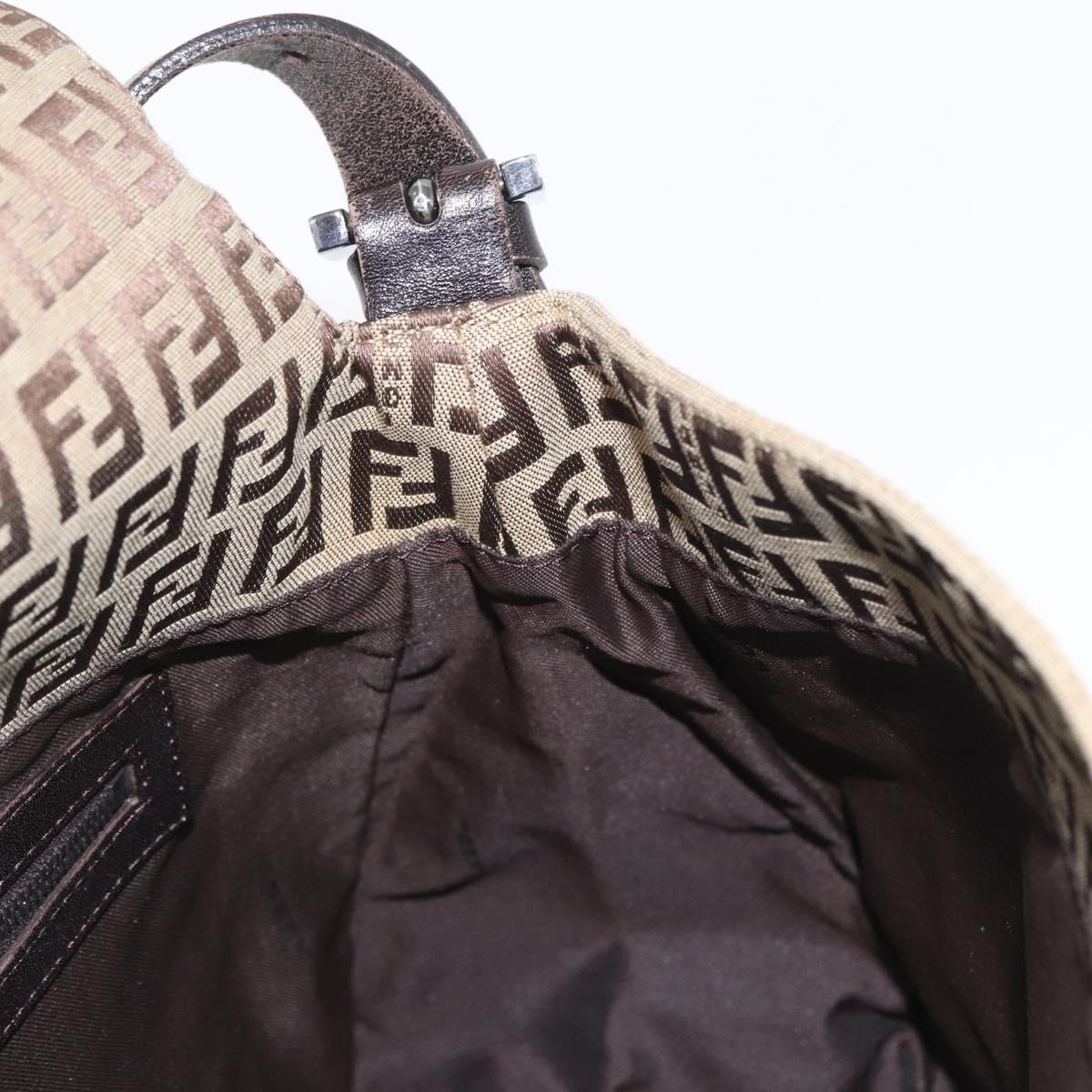 FENDI Zucchino Canvas Mamma Baguette Shoulder Bag Brown Auth fm5095