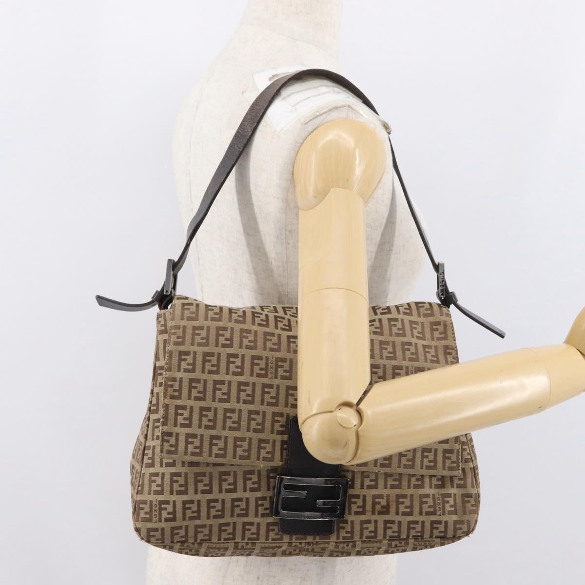FENDI Zucchino Canvas Mamma Baguette Shoulder Bag Brown Auth fm5095