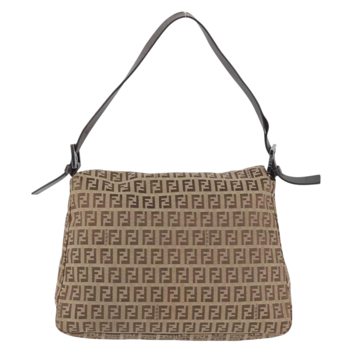 FENDI Zucchino Canvas Mamma Baguette Shoulder Bag Brown Auth fm5095
