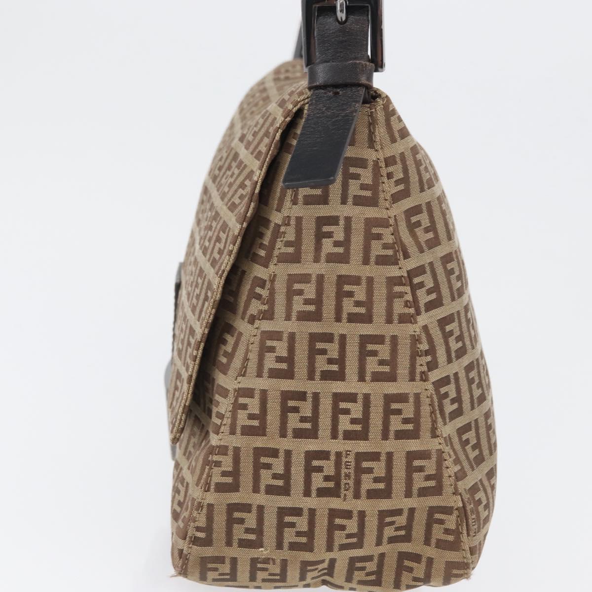 FENDI Zucchino Canvas Mamma Baguette Shoulder Bag Brown Auth fm5095