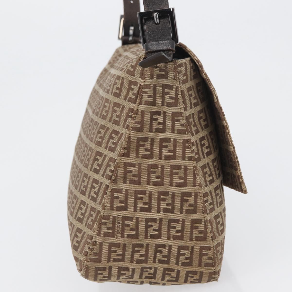FENDI Zucchino Canvas Mamma Baguette Shoulder Bag Brown Auth fm5095