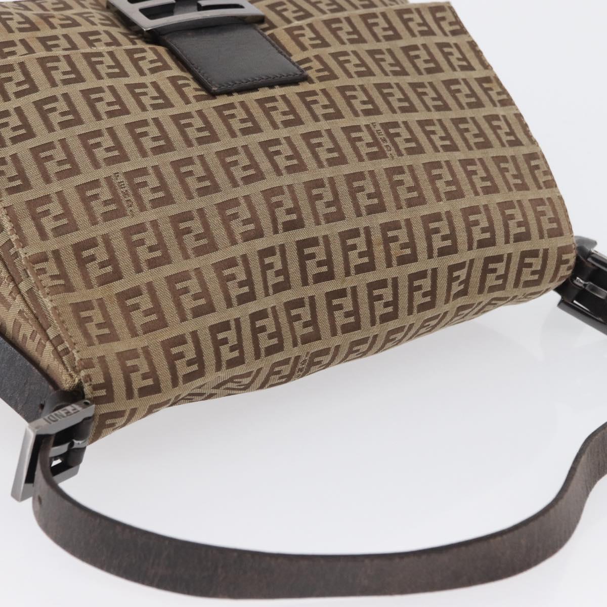 FENDI Zucchino Canvas Mamma Baguette Shoulder Bag Brown Auth fm5095