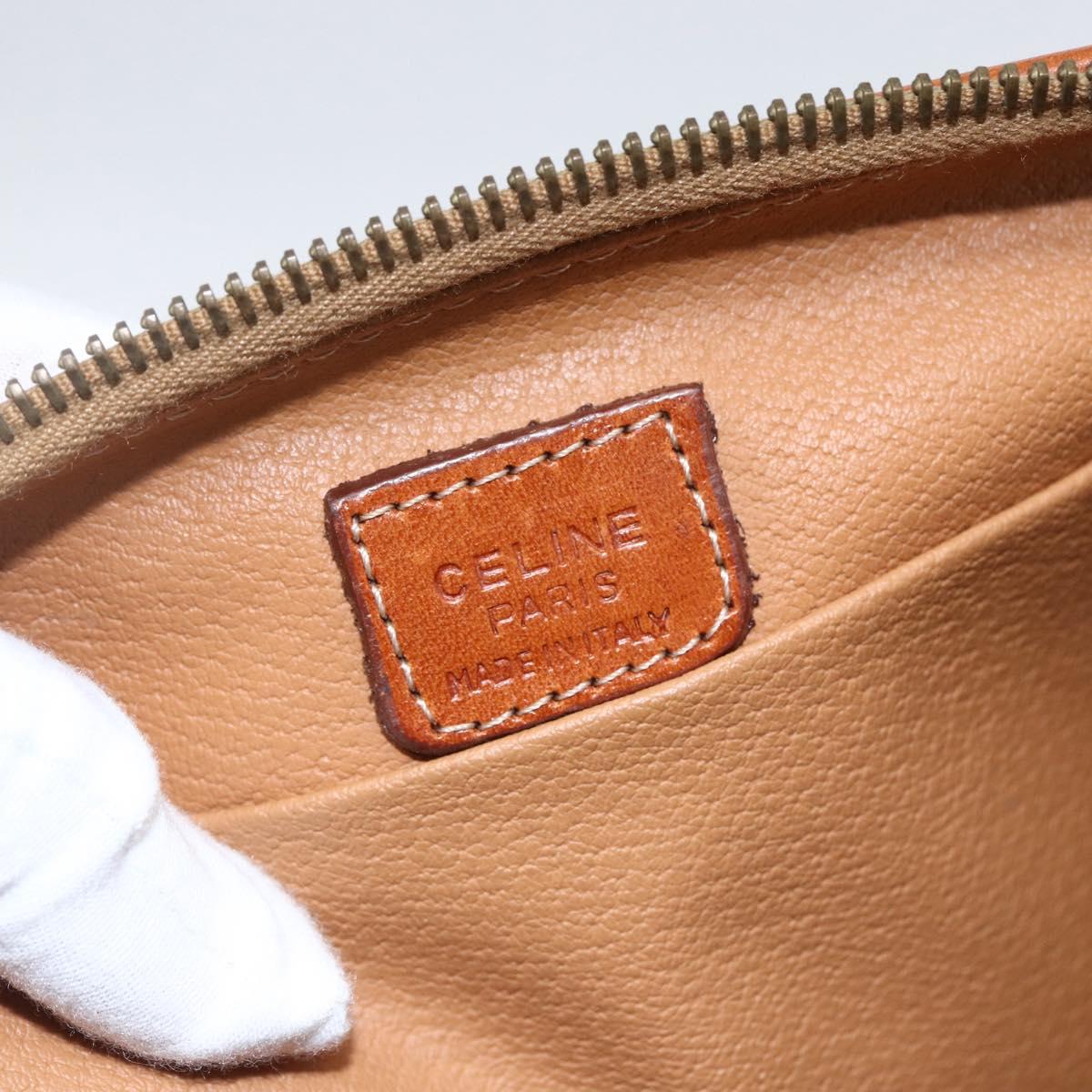 CELINE Macadam Canvas Pouch PVC Leather Brown Gold Auth fm5108