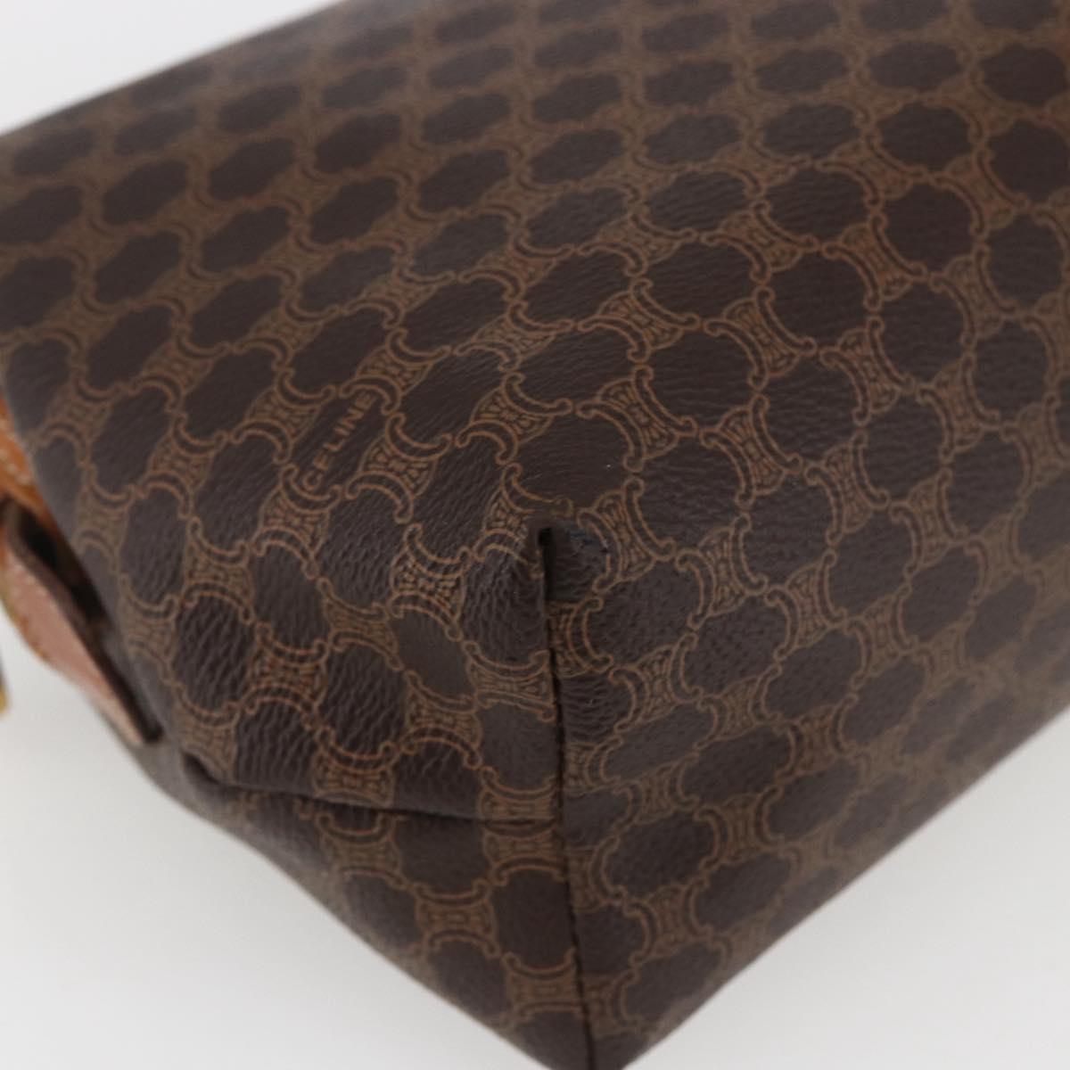 CELINE Macadam Canvas Pouch PVC Leather Brown Gold Auth fm5108