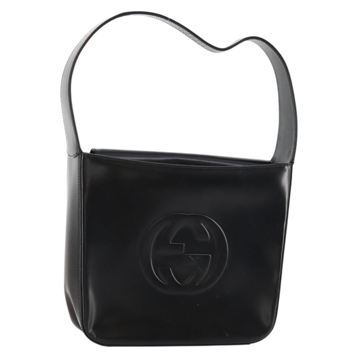GUCCI Interlocking Bag Patent leather Black Silver 000 2023 0506 Auth fm5110
