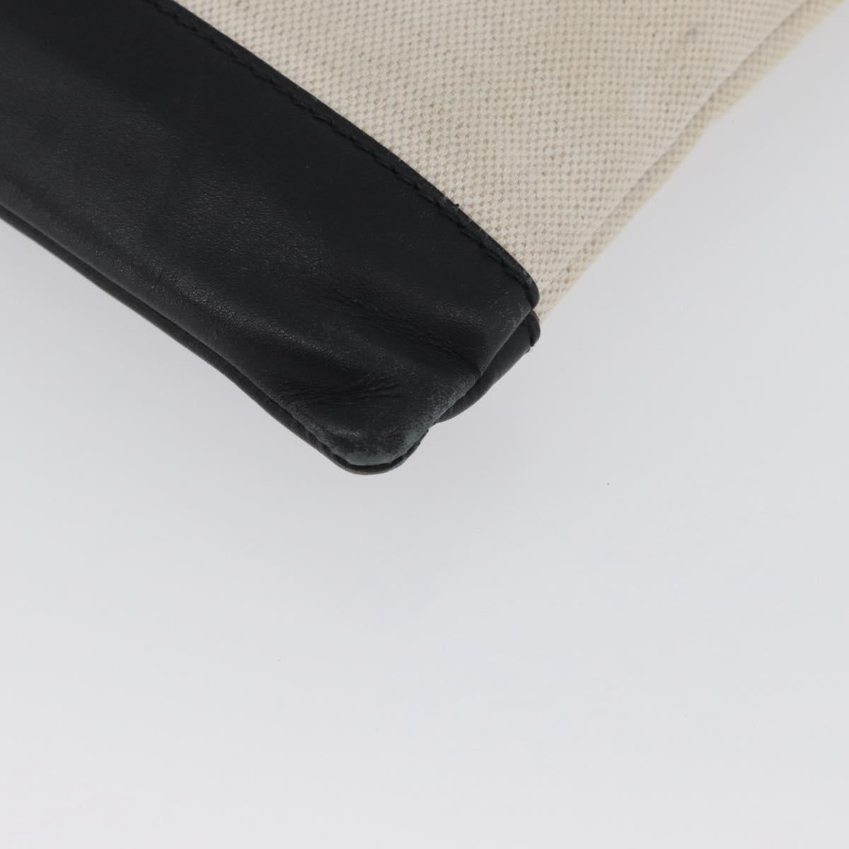 BALENCIAGA Navy clip M Clutch Bag Canvas Leather Beige Black 373834 Auth fm5111