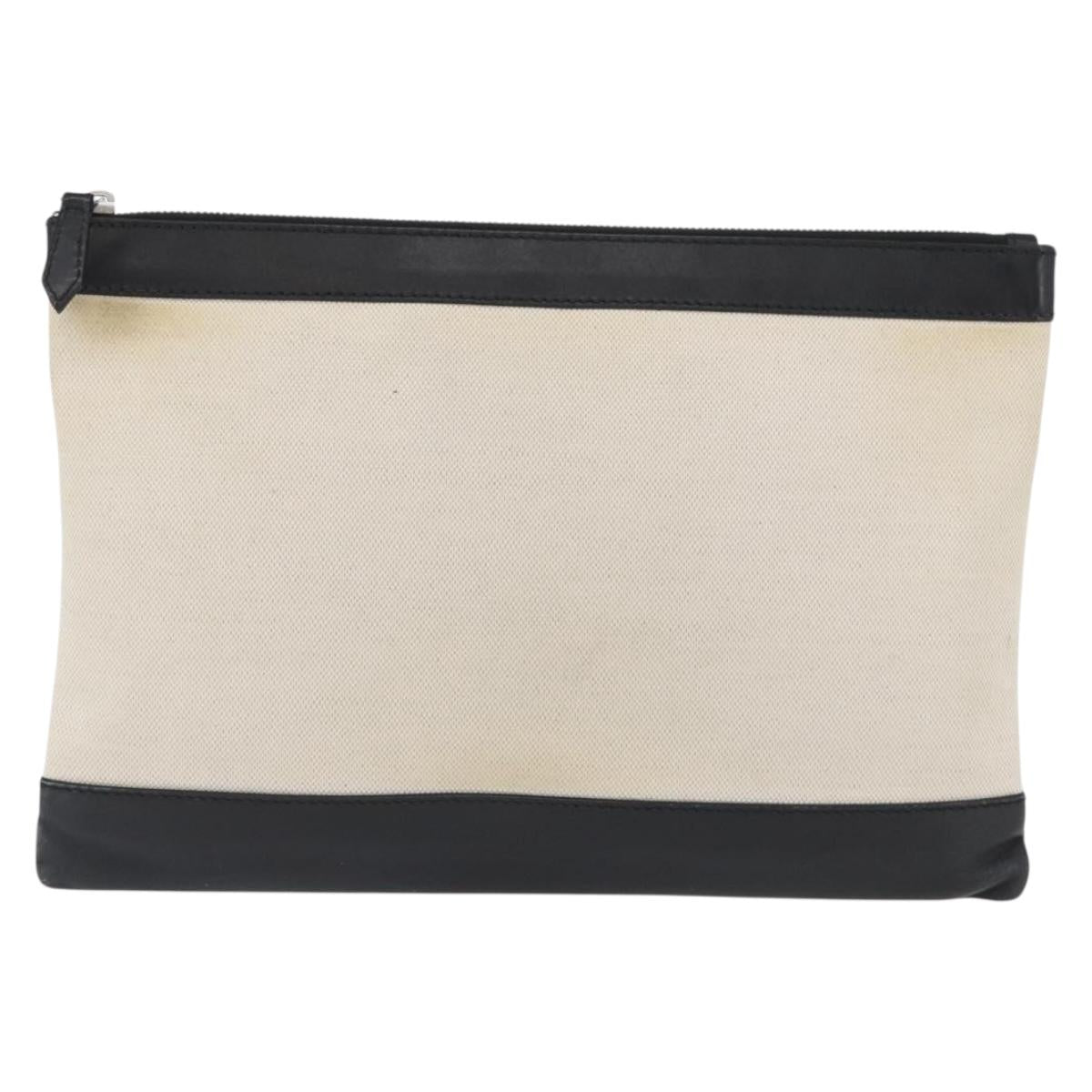 BALENCIAGA Navy clip M Clutch Bag Canvas Leather Beige Black 373834 Auth fm5111