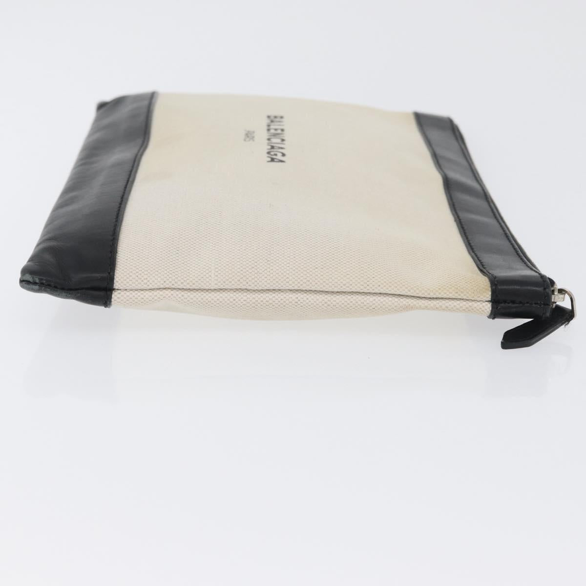 BALENCIAGA Navy clip M Clutch Bag Canvas Leather Beige Black 373834 Auth fm5111