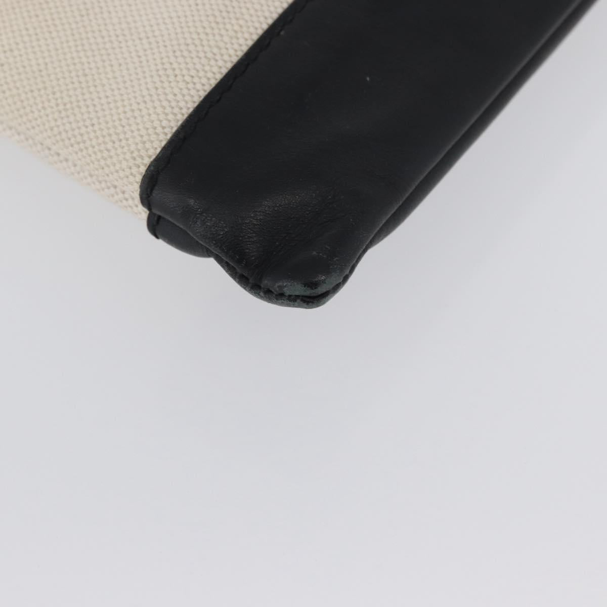 BALENCIAGA Navy clip M Clutch Bag Canvas Leather Beige Black 373834 Auth fm5111