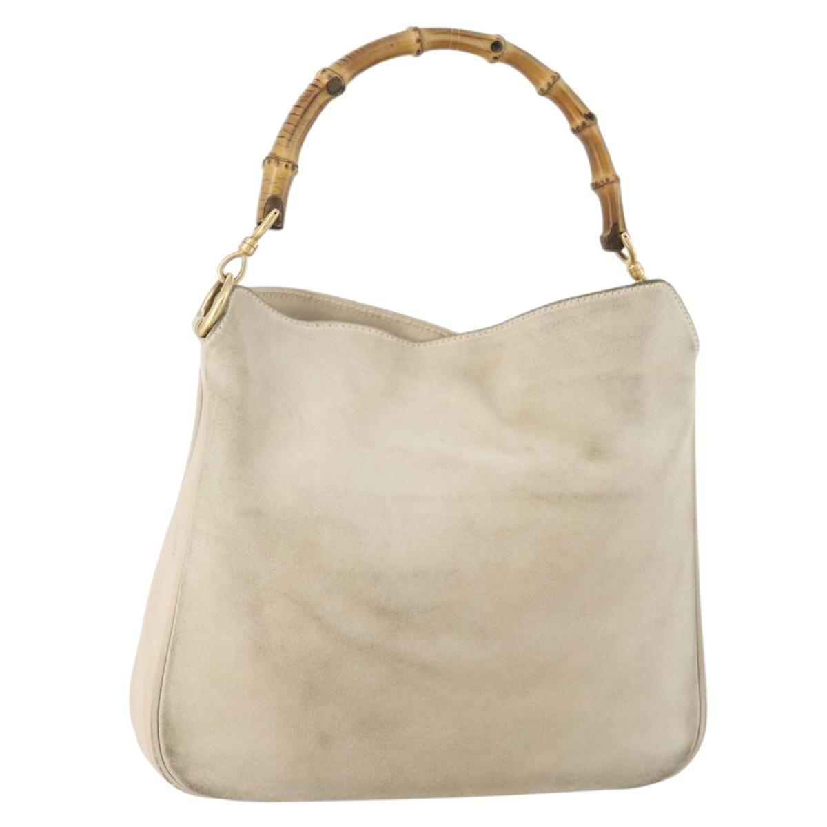 GUCCI Bamboo Shoulder Bag Suede Ivory Gold 001 2113 Auth fm5113