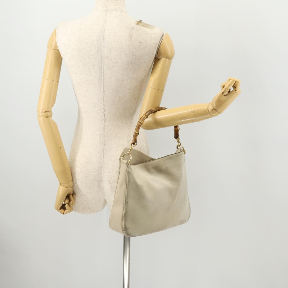 GUCCI Bamboo Shoulder Bag Suede Ivory Gold 001 2113 Auth fm5113