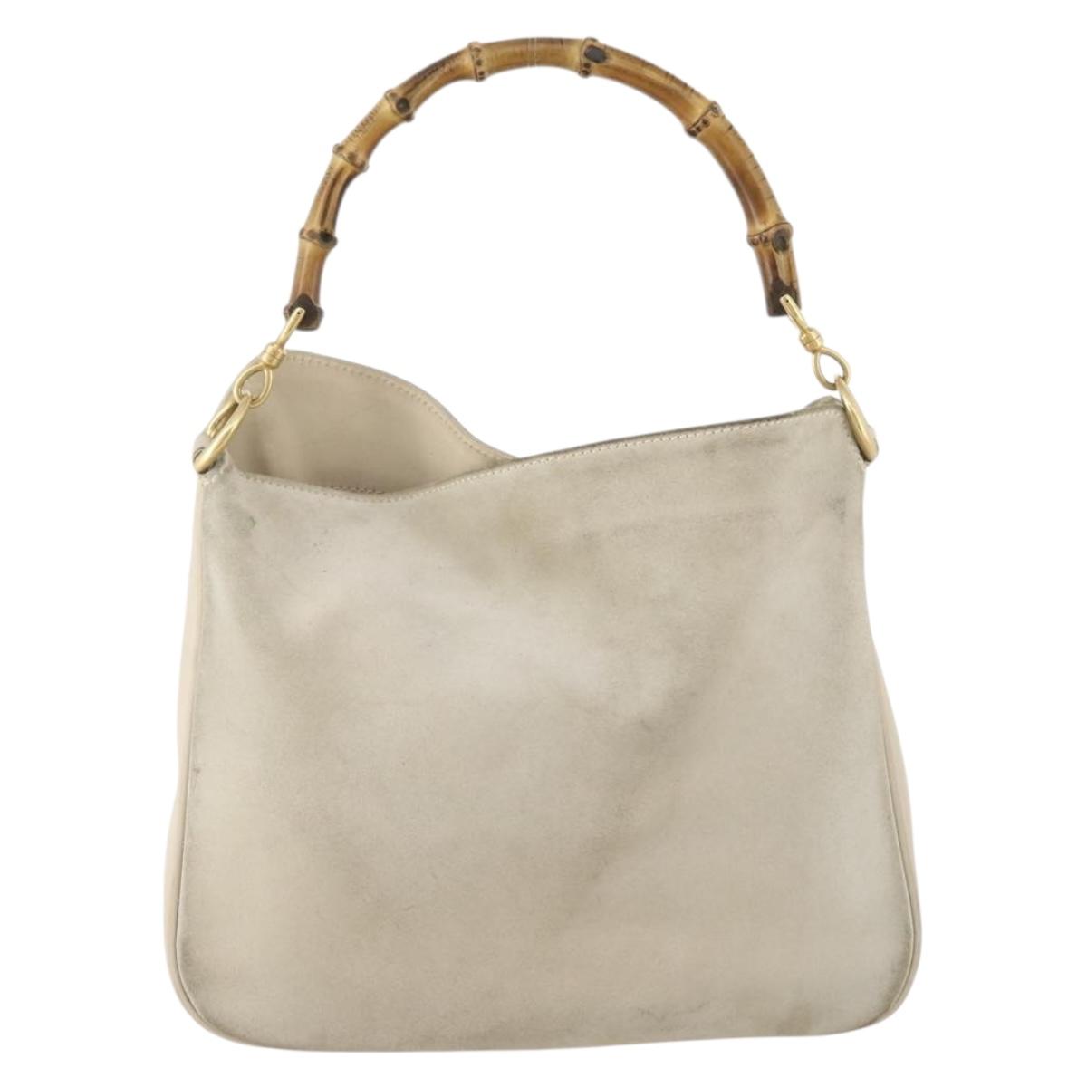 GUCCI Bamboo Shoulder Bag Suede Ivory Gold 001 2113 Auth fm5113