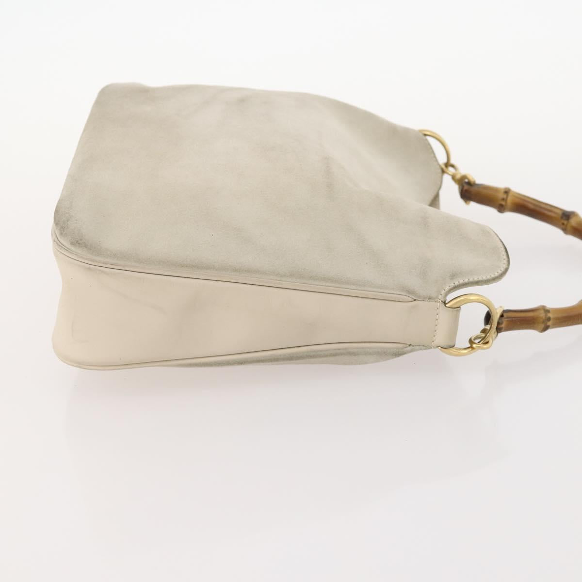 GUCCI Bamboo Shoulder Bag Suede Ivory Gold 001 2113 Auth fm5113