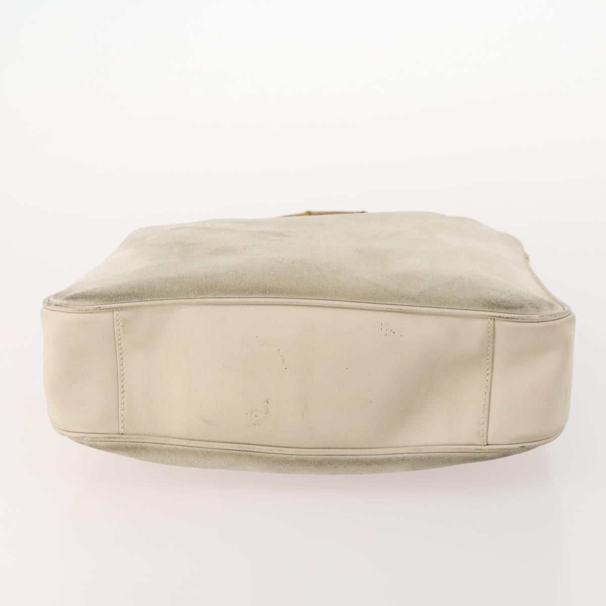 GUCCI Bamboo Shoulder Bag Suede Ivory Gold 001 2113 Auth fm5113