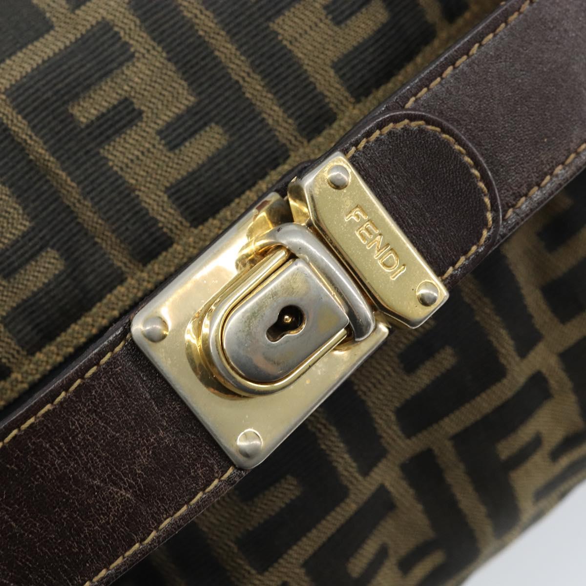FENDI Zucca Canvas Vanity Hand Bag Black Brown gold Auth fm5114