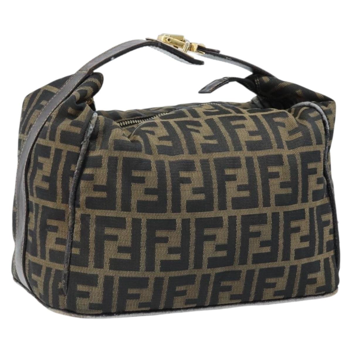 FENDI Zucca Canvas Vanity Hand Bag Black Brown gold Auth fm5114