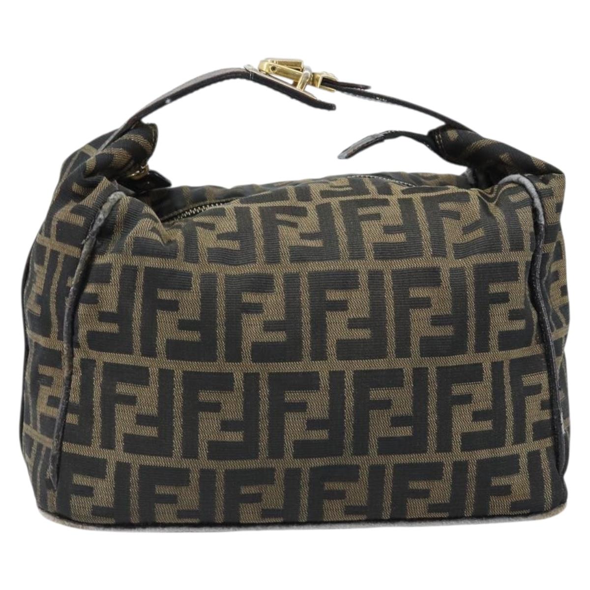FENDI Zucca Canvas Vanity Hand Bag Black Brown gold Auth fm5114