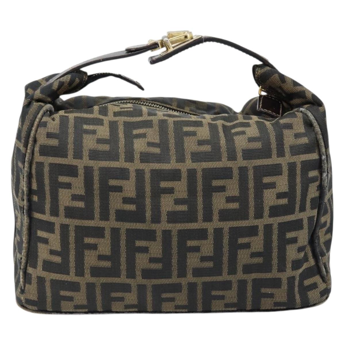 FENDI Zucca Canvas Vanity Hand Bag Black Brown gold Auth fm5114