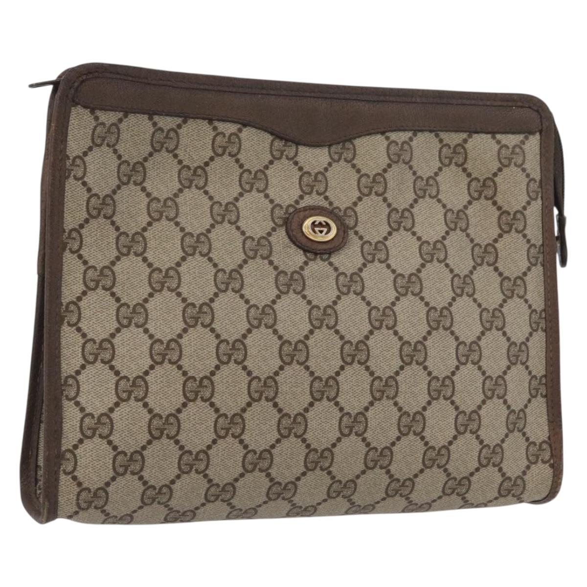 GUCCI GG Supreme Clutch Bag PVC Beige Gold 156 01 061 Auth fm5115