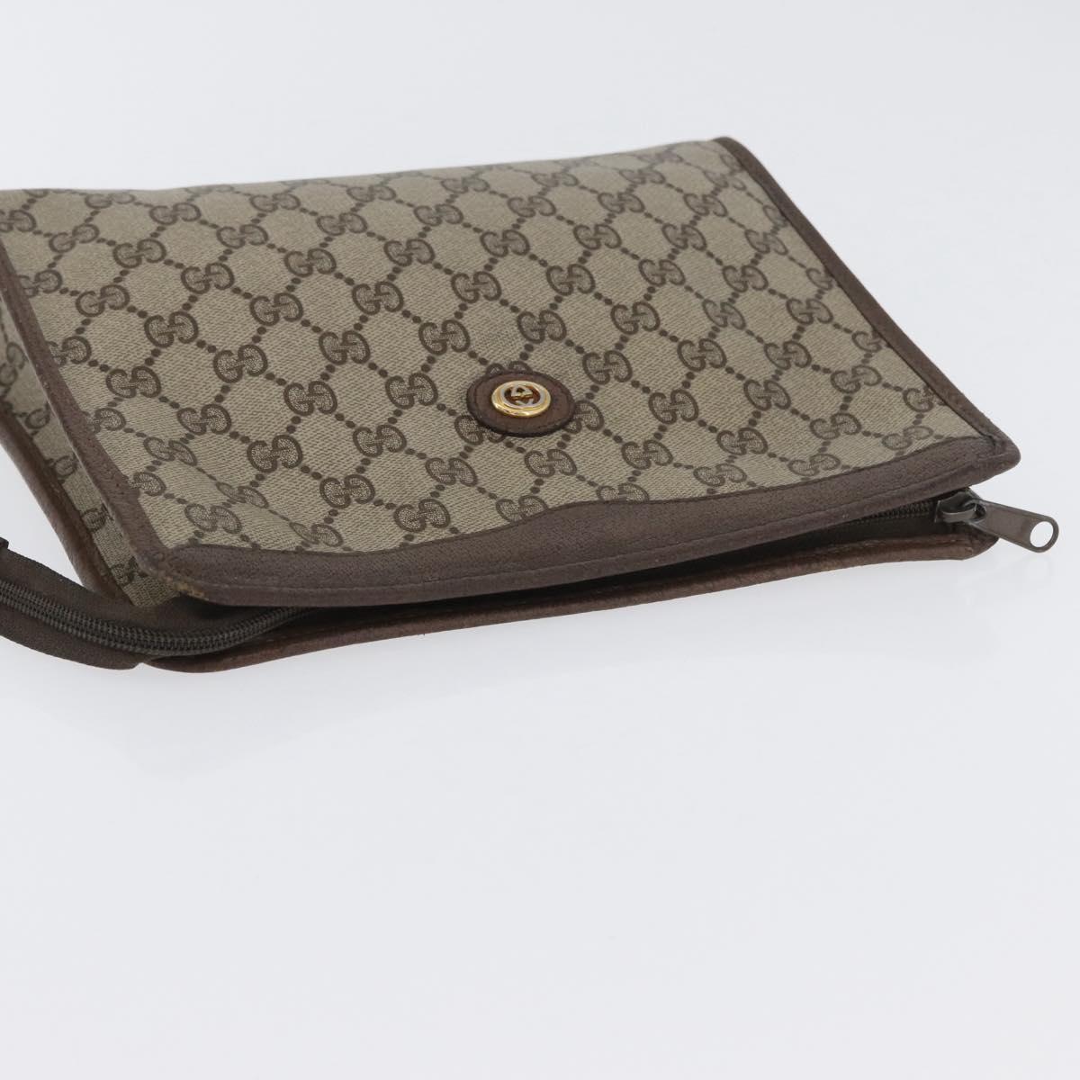 GUCCI GG Supreme Clutch Bag PVC Beige Gold 156 01 061 Auth fm5115