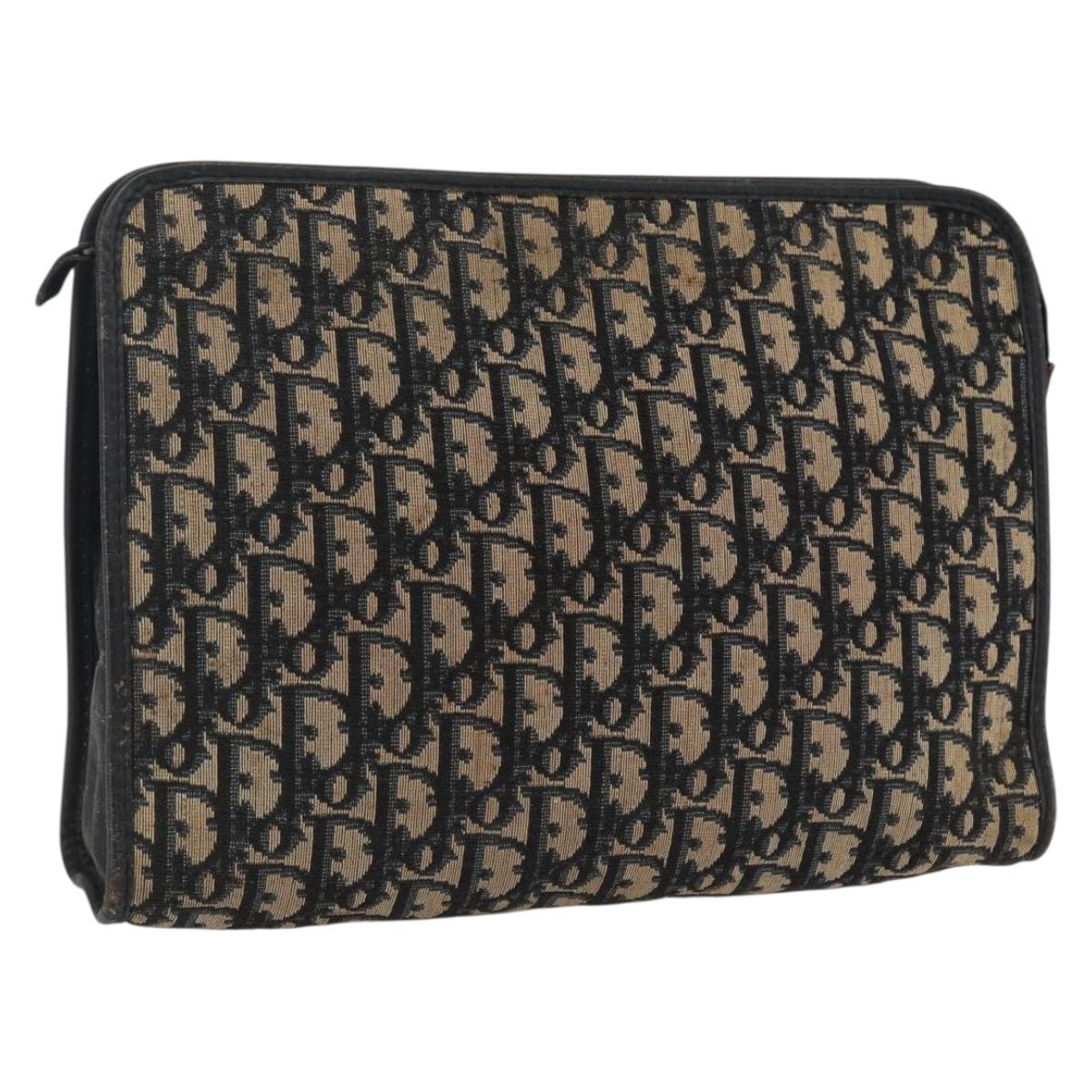 Christian Dior Trotter Canvas Clutch Bag Navy Silver Auth fm5120