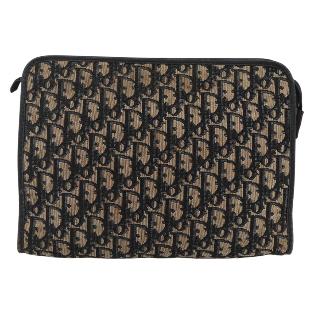 Christian Dior Trotter Canvas Clutch Bag Navy Silver Auth fm5120