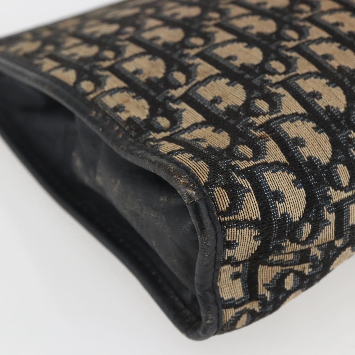 Christian Dior Trotter Canvas Clutch Bag Navy Silver Auth fm5120