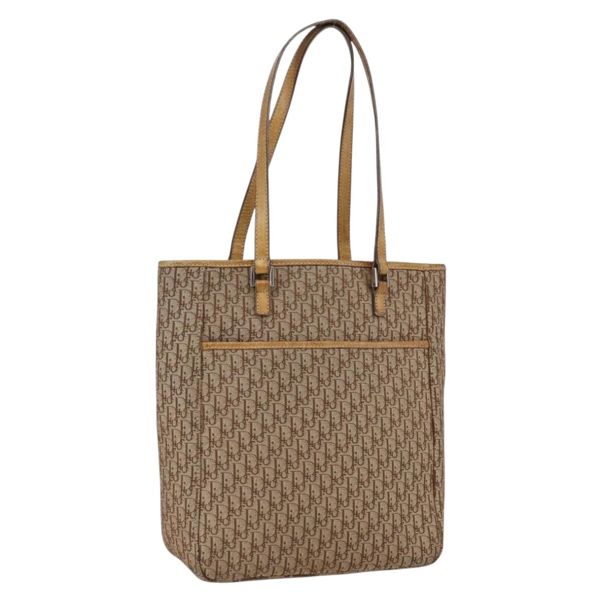 Christian Dior Trotter Canvas Tote Bag Beige Silver Auth fm5121