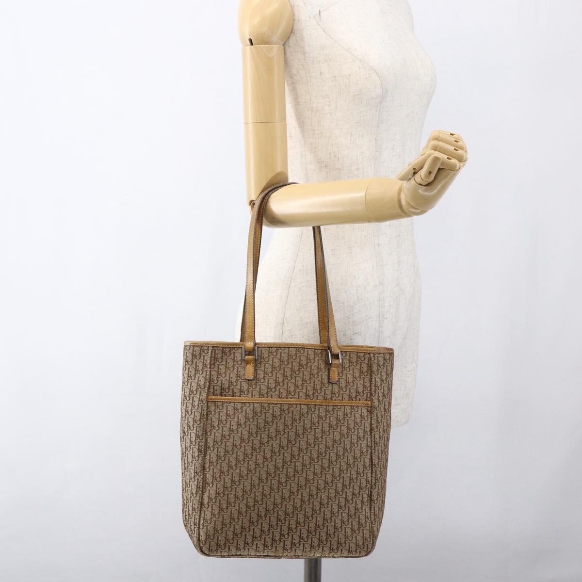 Christian Dior Trotter Canvas Tote Bag Beige Silver Auth fm5121