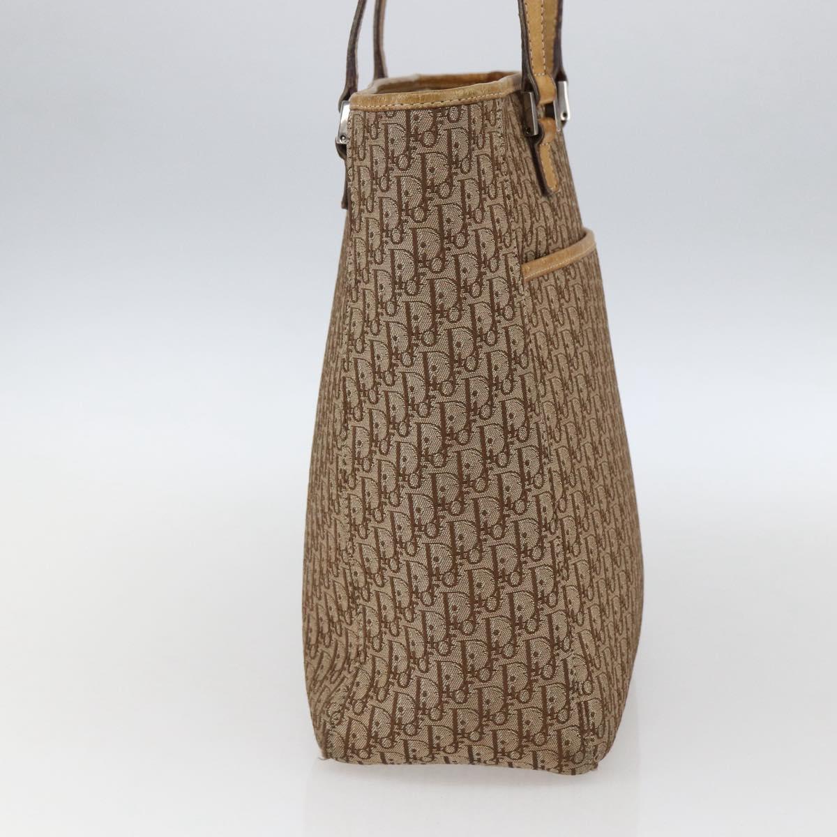 Christian Dior Trotter Canvas Tote Bag Beige Silver Auth fm5121