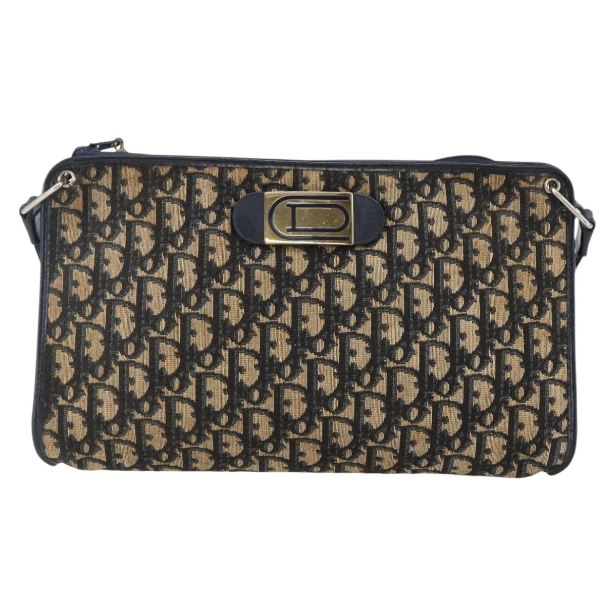 Christian Dior Trotter Canvas Oblique Rabbit Mini Roller Bag Navy Auth fm5123