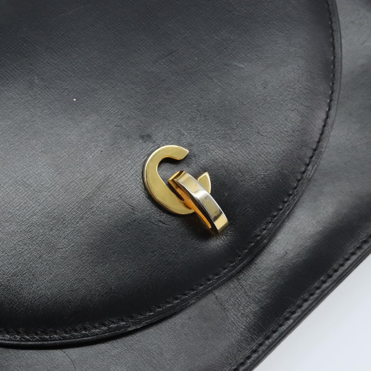 Christian Dior Shoulder Bag Leather Black Gold Auth fm5126