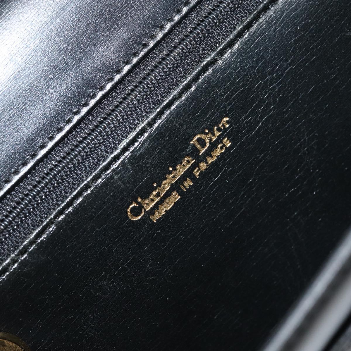 Christian Dior Shoulder Bag Leather Black Gold Auth fm5126