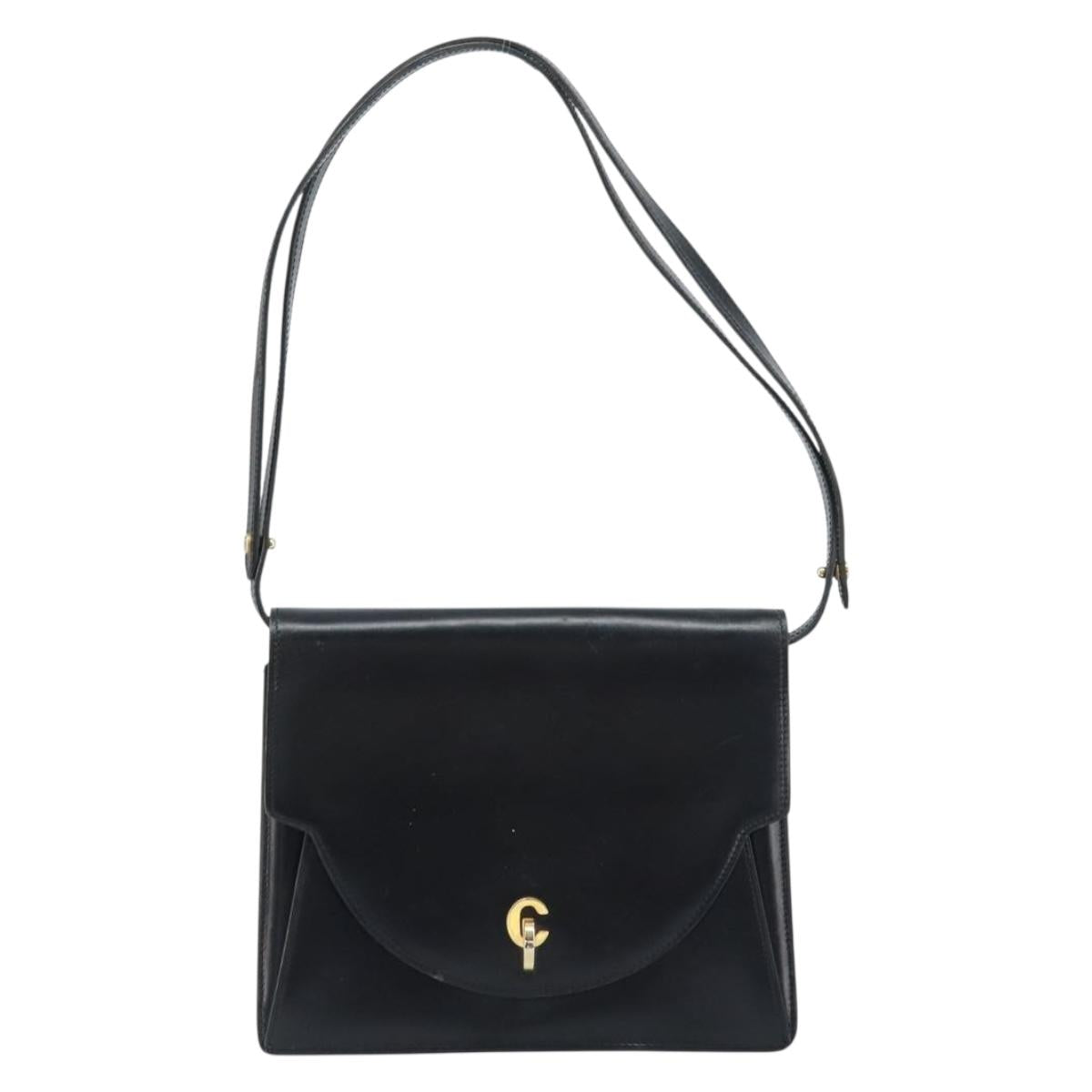 Christian Dior Shoulder Bag Leather Black Gold Auth fm5126
