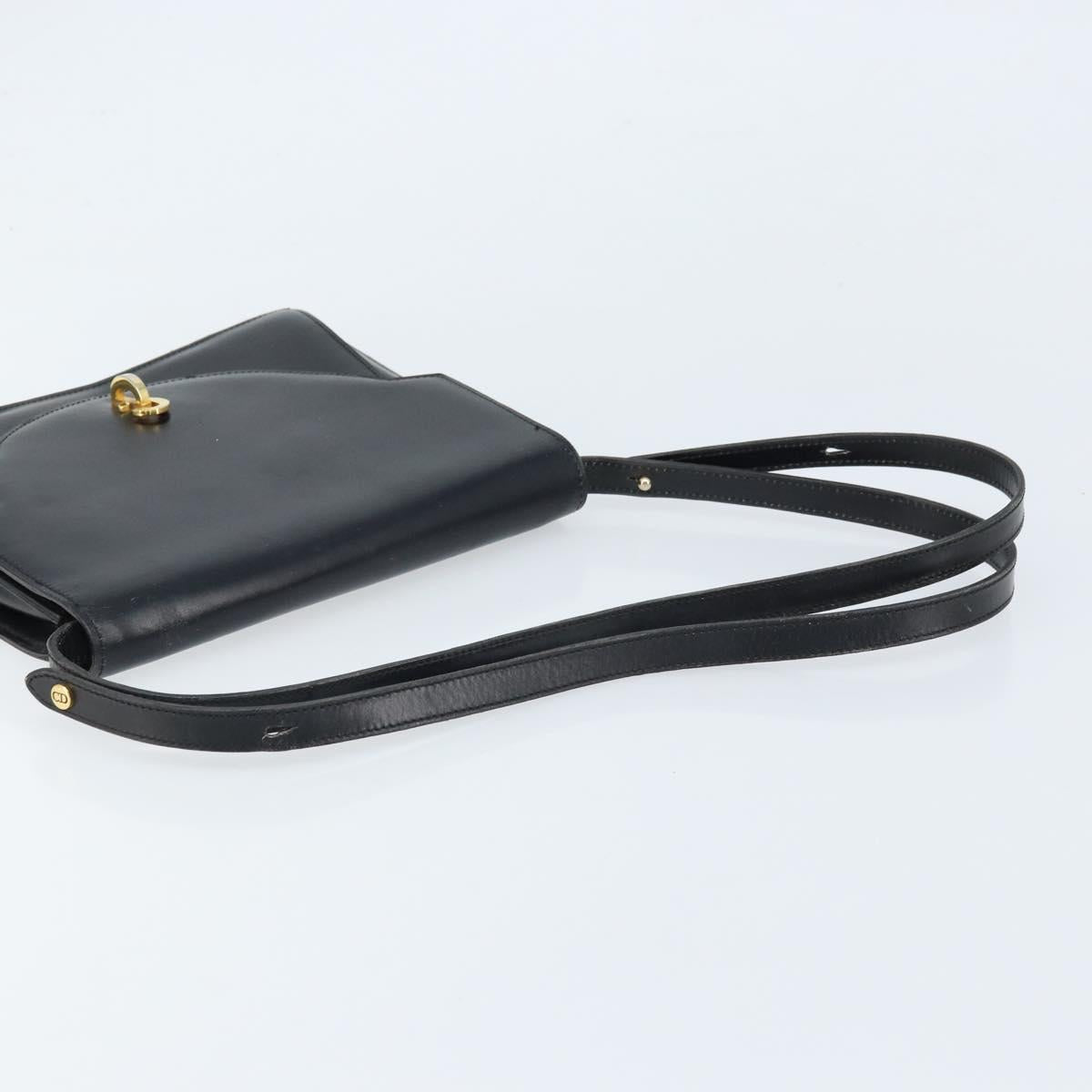 Christian Dior Shoulder Bag Leather Black Gold Auth fm5126