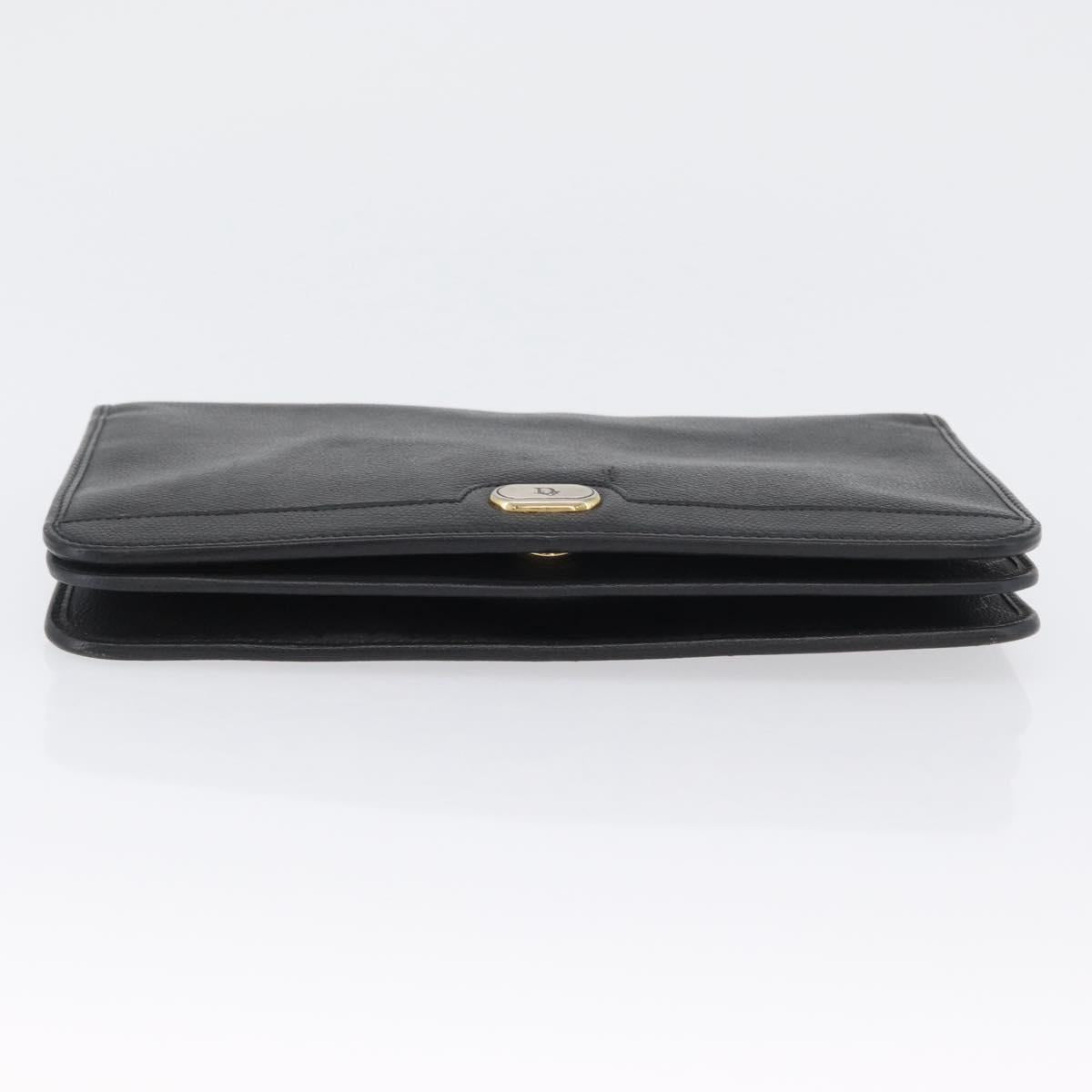 Christian Dior Chain Shoulder Bag Leather Black Gold Auth fm5129
