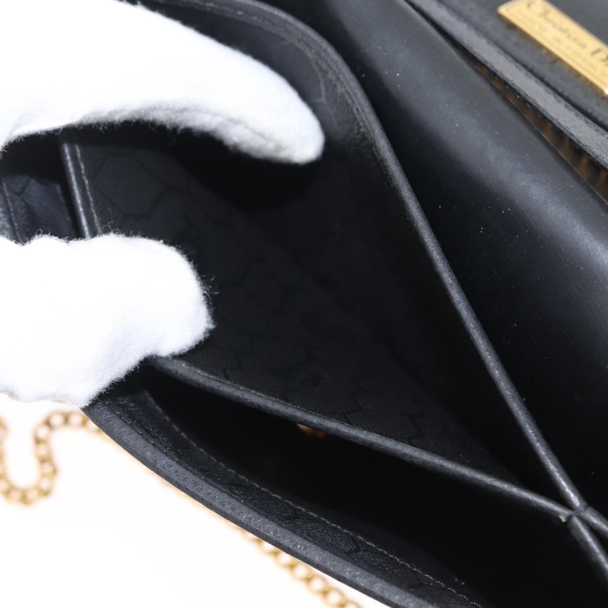 Christian Dior Chain Shoulder Bag Leather Black Gold Auth fm5129