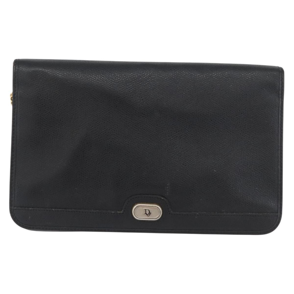Christian Dior Chain Shoulder Bag Leather Black Gold Auth fm5129