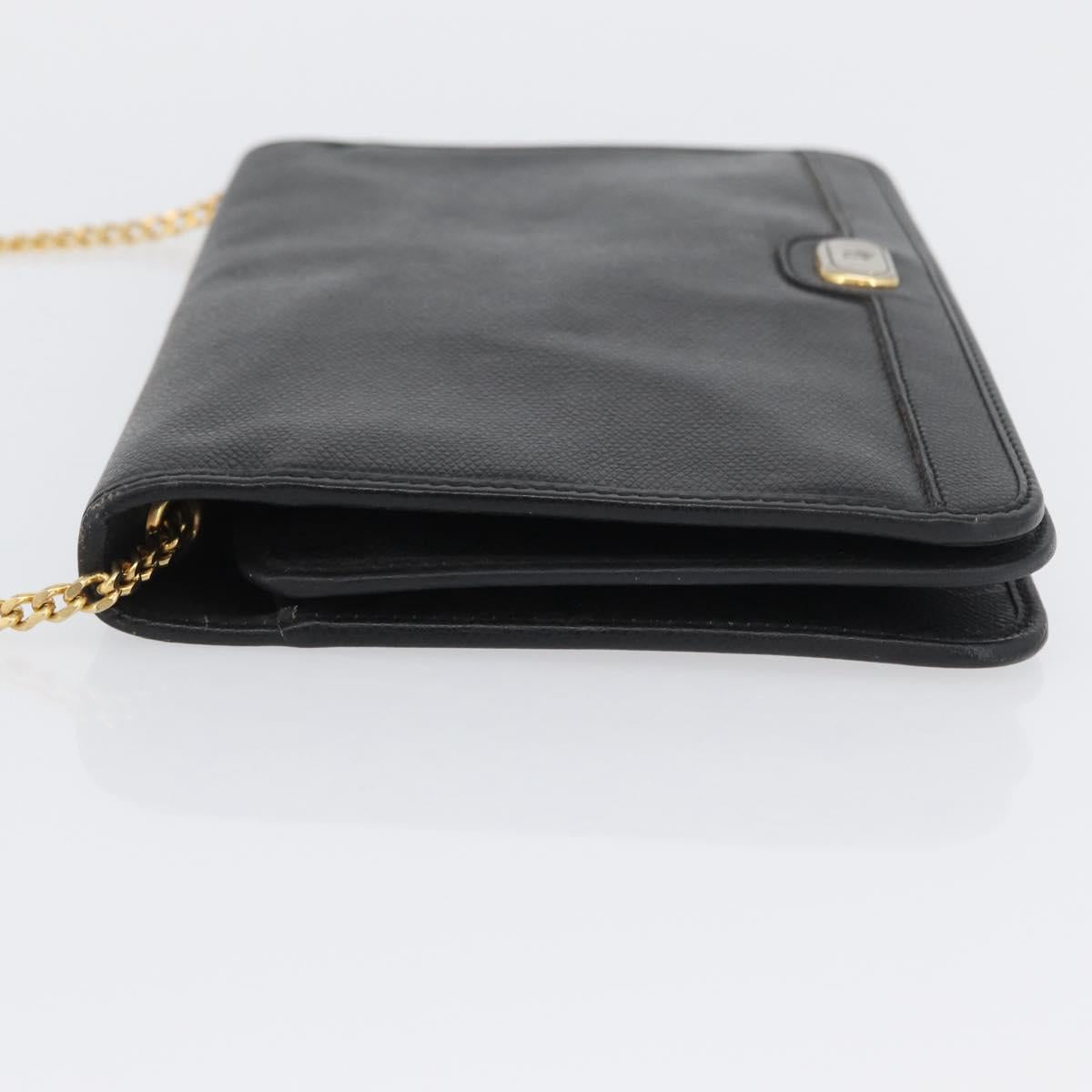Christian Dior Chain Shoulder Bag Leather Black Gold Auth fm5129