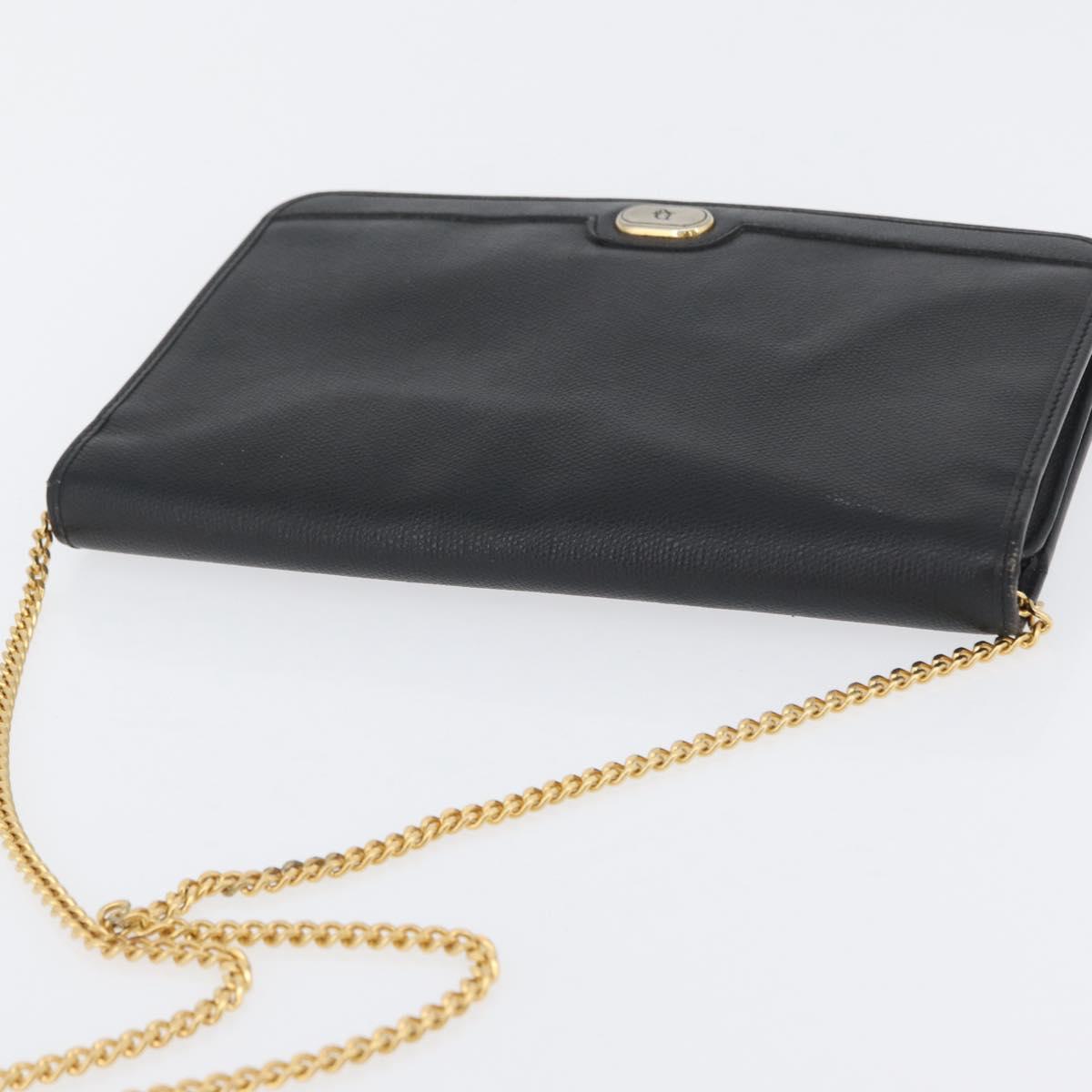 Christian Dior Chain Shoulder Bag Leather Black Gold Auth fm5129