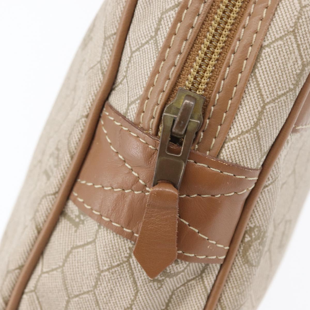 Christian Dior Honeycomb Canvas Clutch Bag PVC Beige Gold Auth fm5130