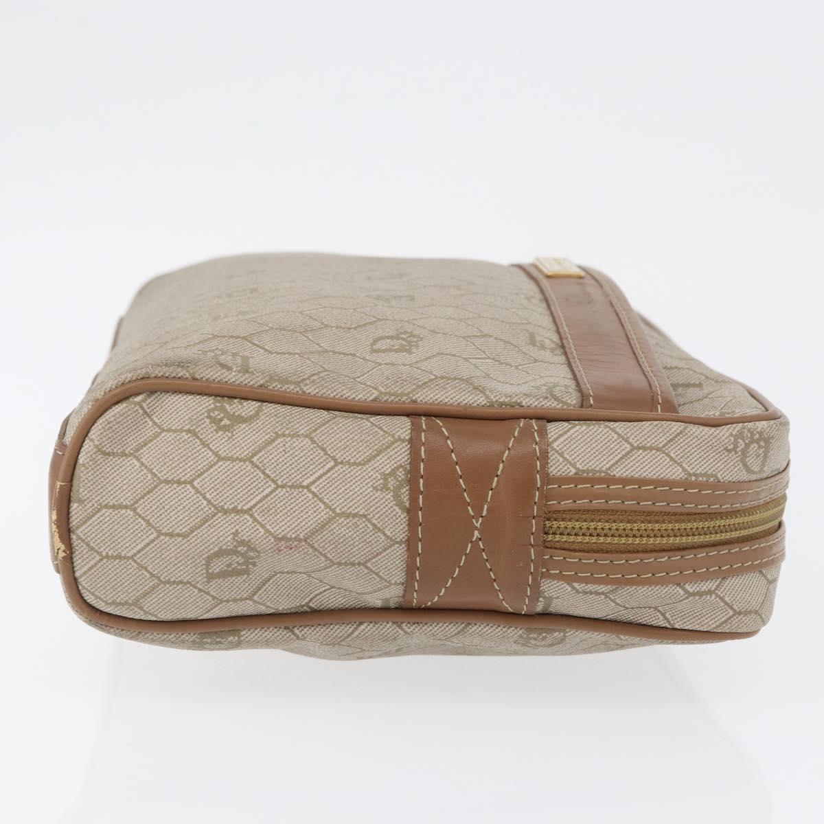 Christian Dior Honeycomb Canvas Clutch Bag PVC Beige Gold Auth fm5130